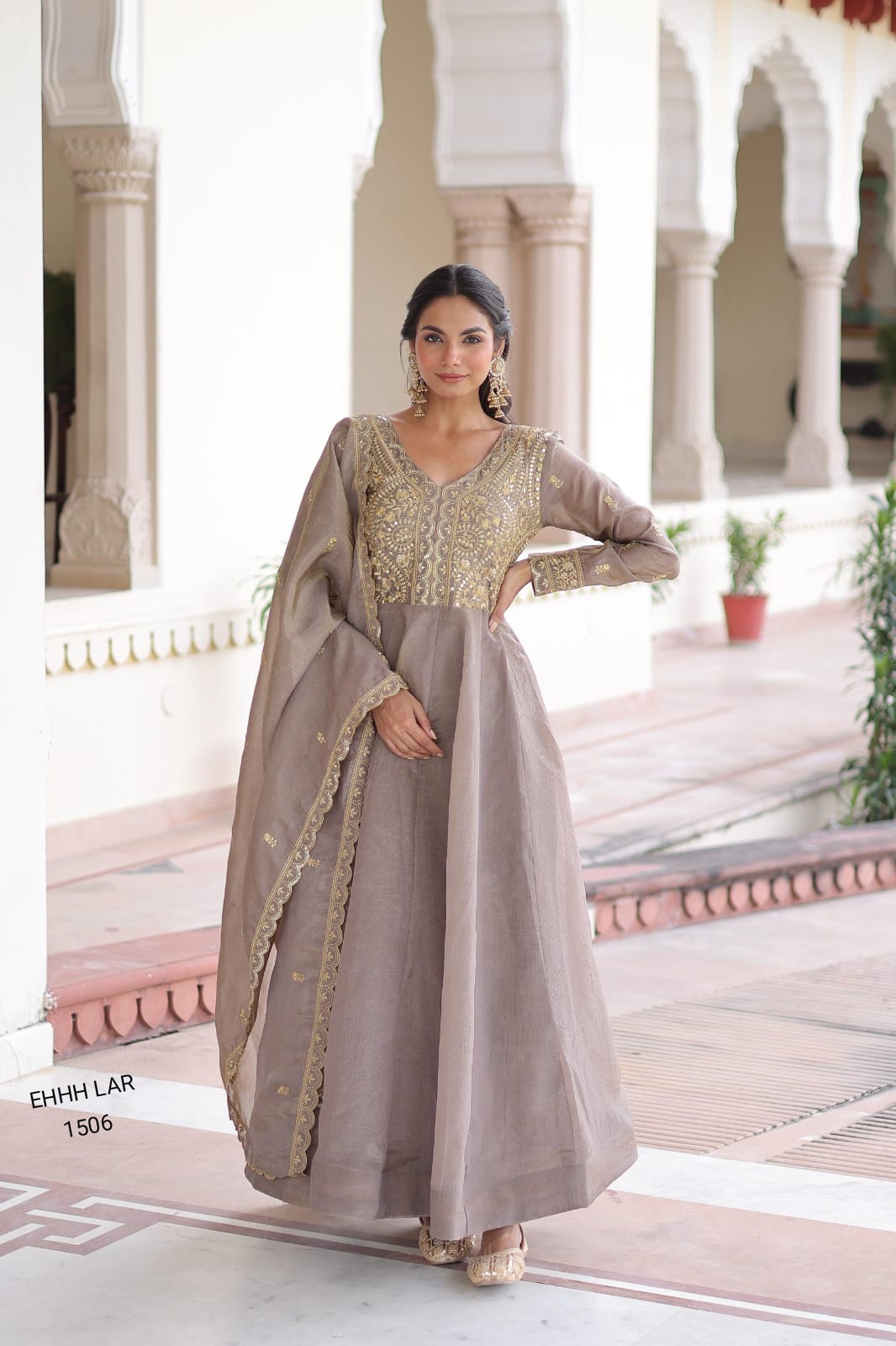 Gold-crush With Rich Sequins & Zari Embroidered work Anarkali Salwar